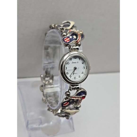 Jennie B Avon Patriotic Flip Flops Charm Bracelet Watch New Battery USA Beach - Picture 3 of 9